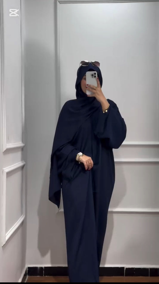 Navy Blue Zoom Button Abaya