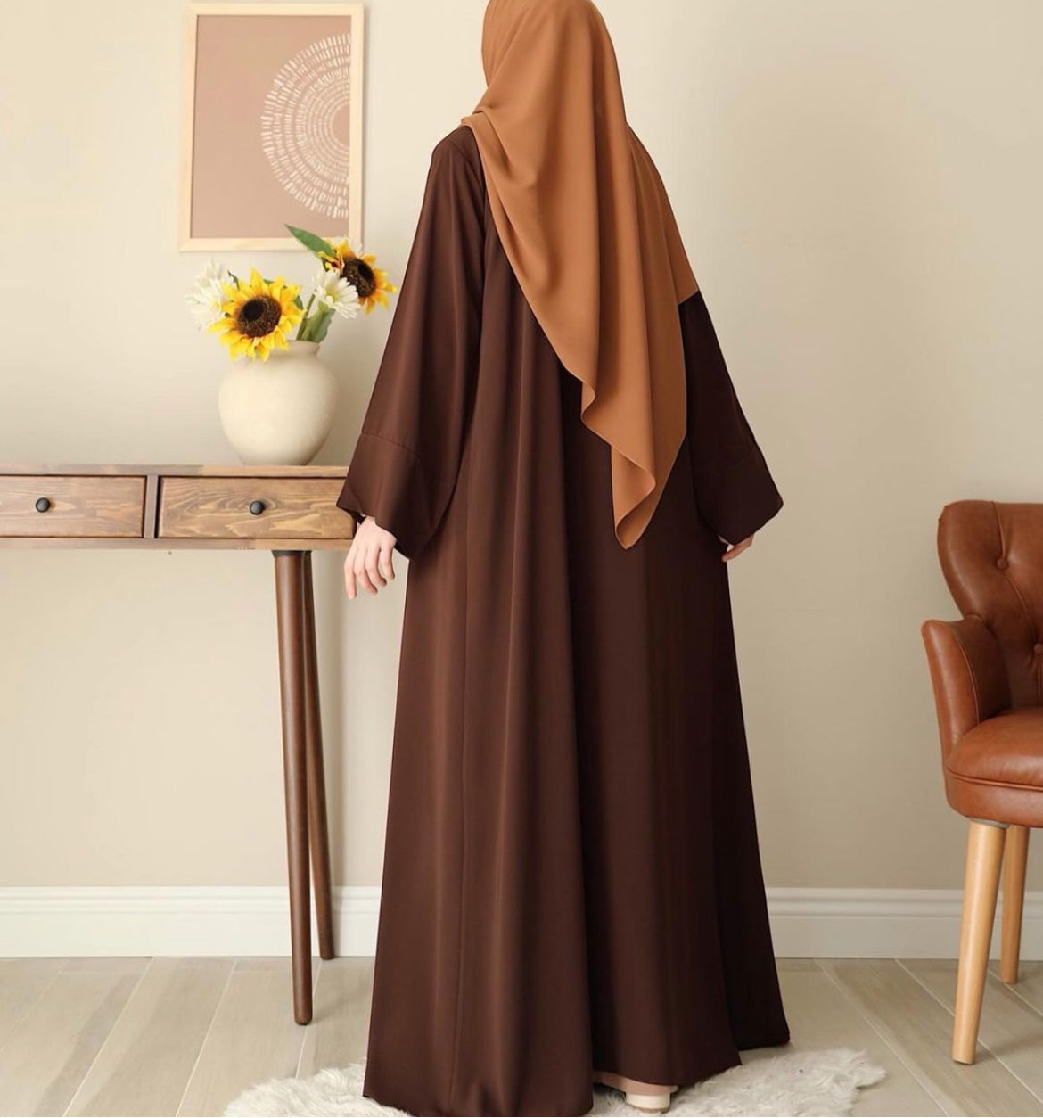 Chocolate Nida Kimono With Beige Nida Inner