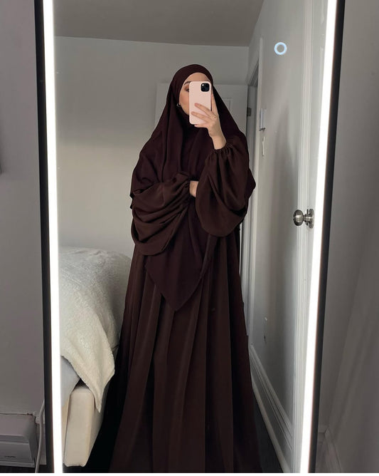 Chocolate Nida Choon Abaya with Double Layer