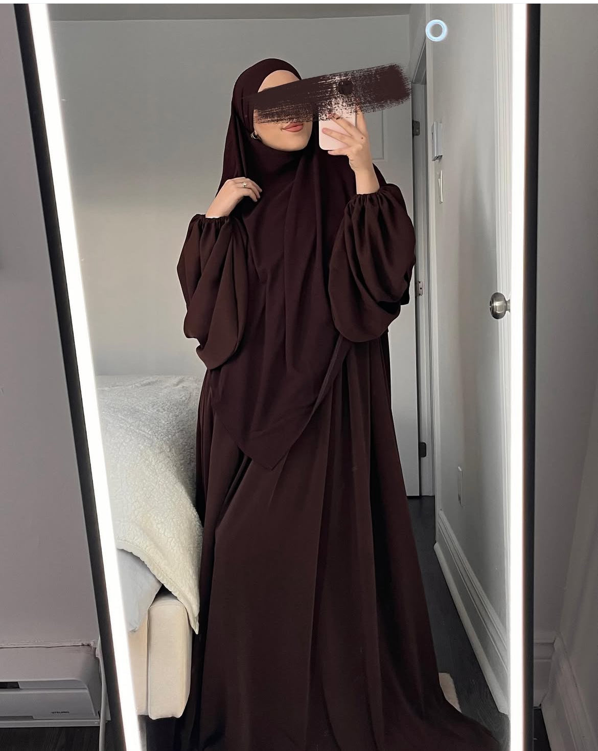 Chocolate Nida Choon Abaya with Double Layer