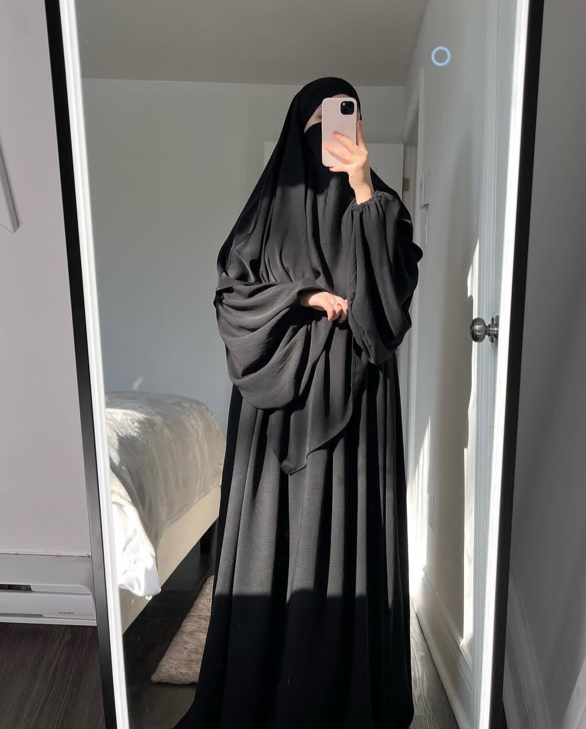 Black Choon Abaya with single layer khimar