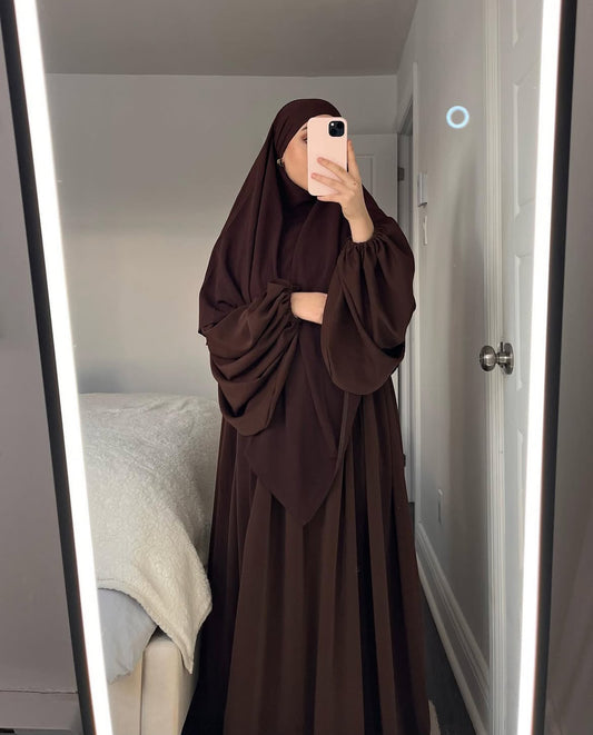 Chocolate Nida Choon Abaya with Double Layer