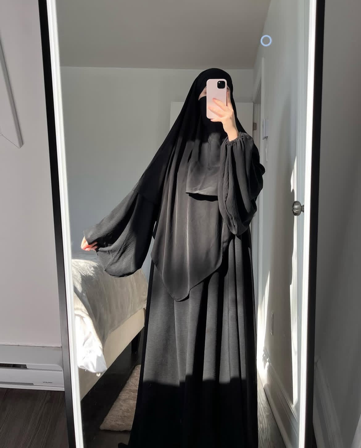 Black Choon Abaya with single layer khimar
