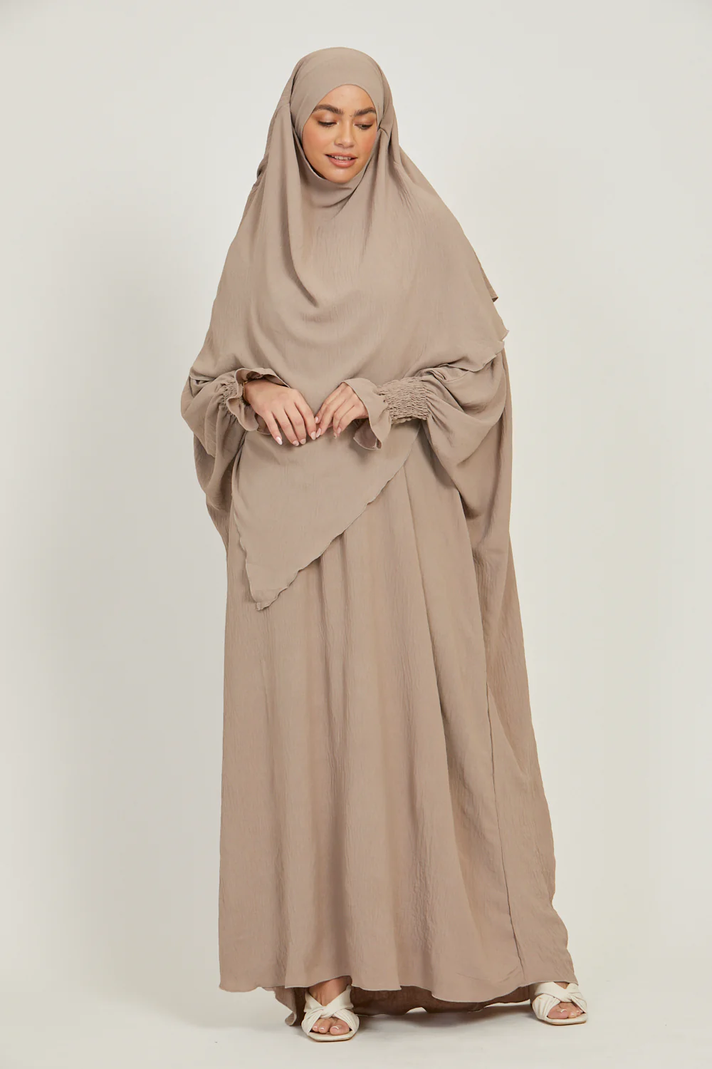 Soft CEY Snowy abaya With Double Layer Khimar