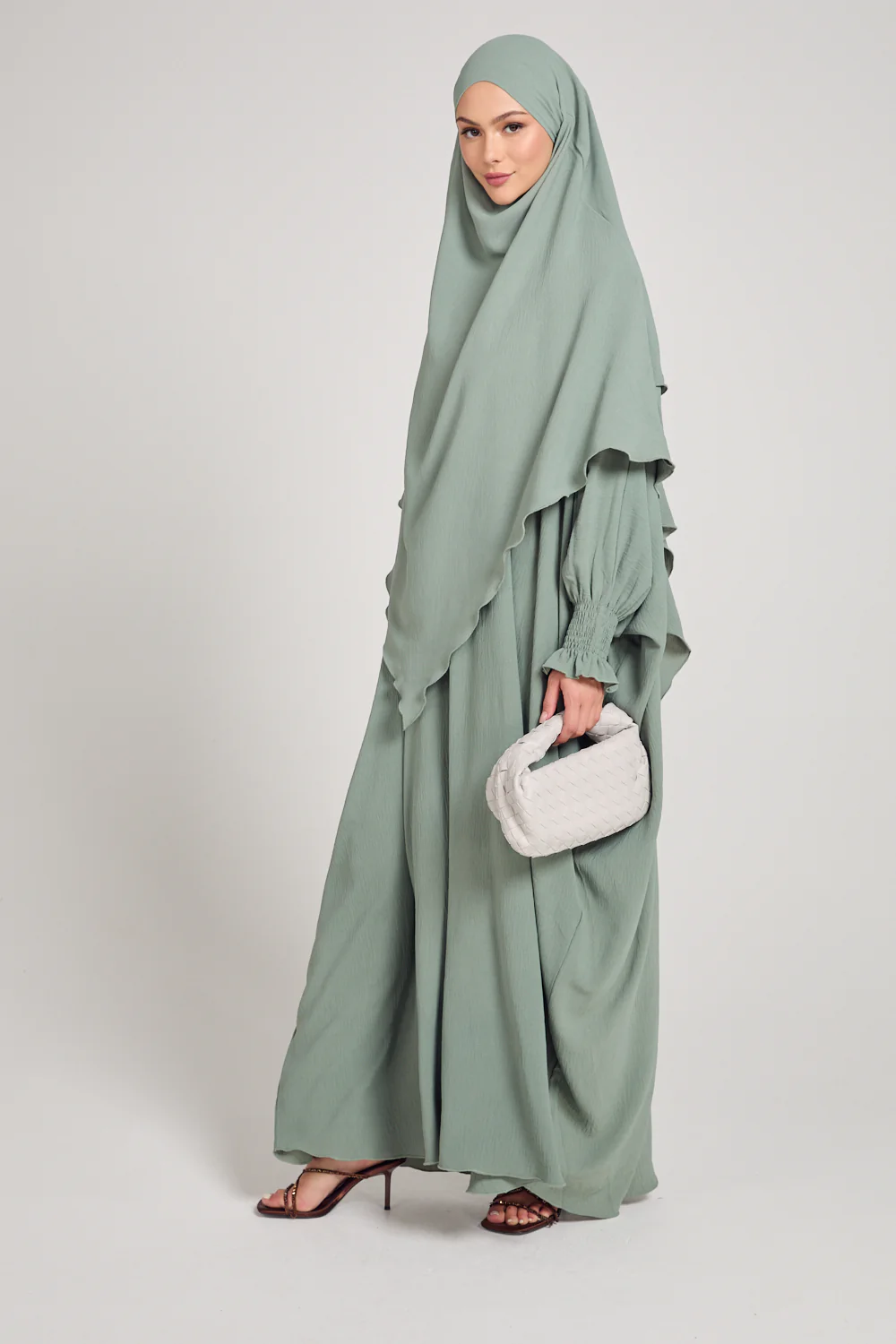 Soft CEY Snowy abaya With Double Layer Khimar