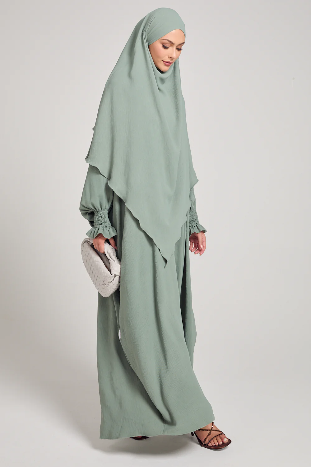 Soft CEY Snowy abaya With Double Layer Khimar