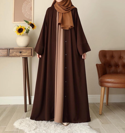 Chocolate Nida Kimono With Beige Nida Inner