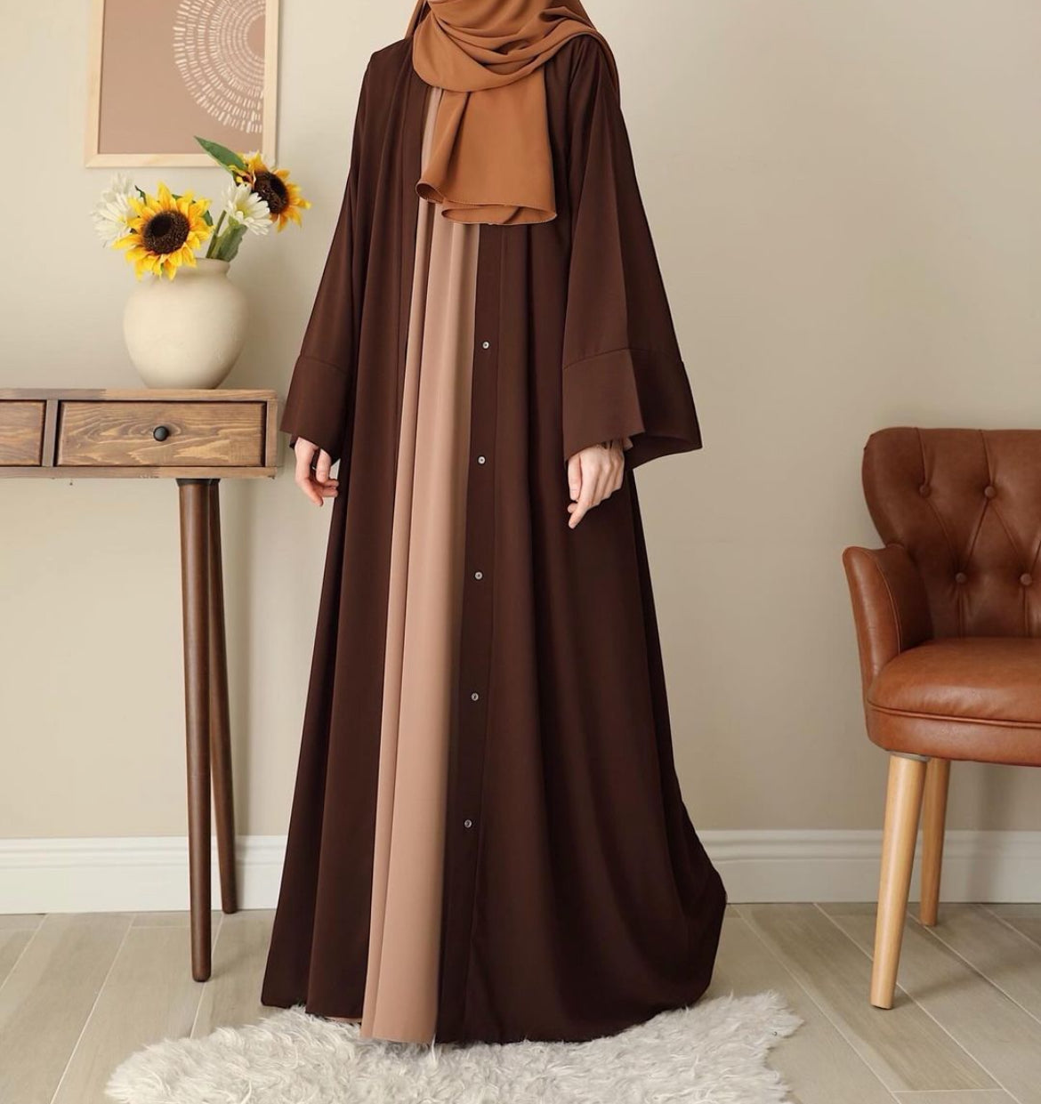 Chocolate Nida Kimono With Beige Nida Inner