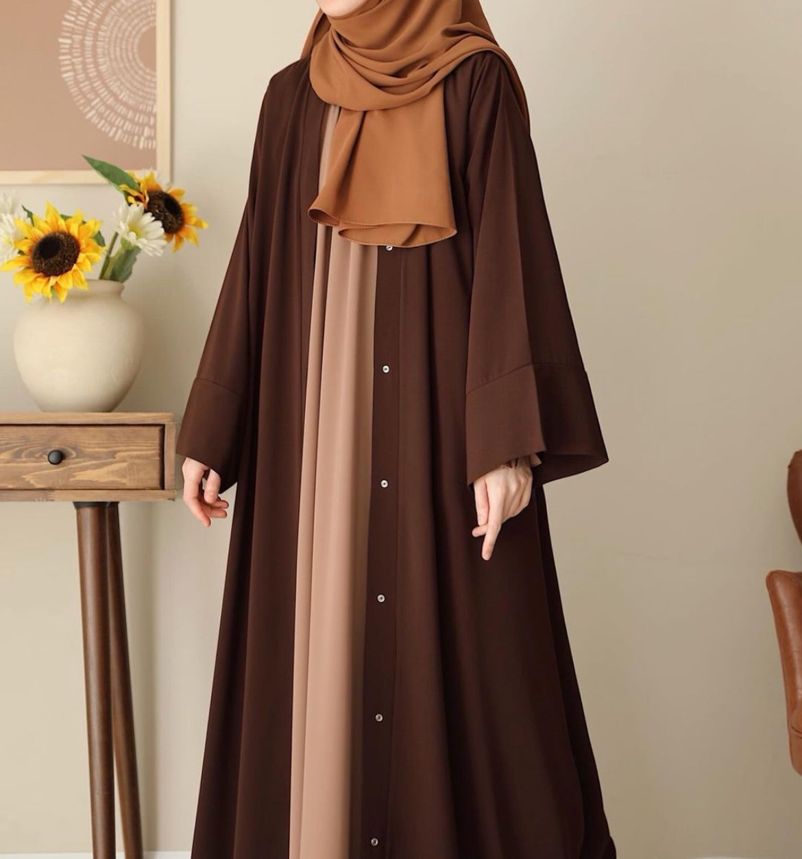 Chocolate Nida Kimono With Beige Nida Inner