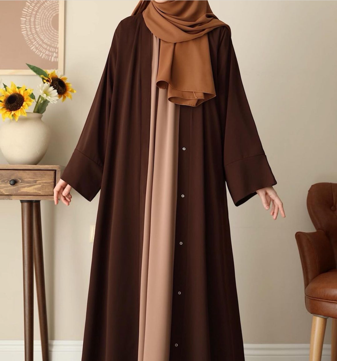 Chocolate Nida Kimono With Beige Nida Inner