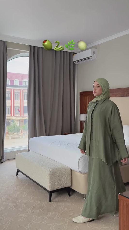 Olive cotton linen relaxed abaya