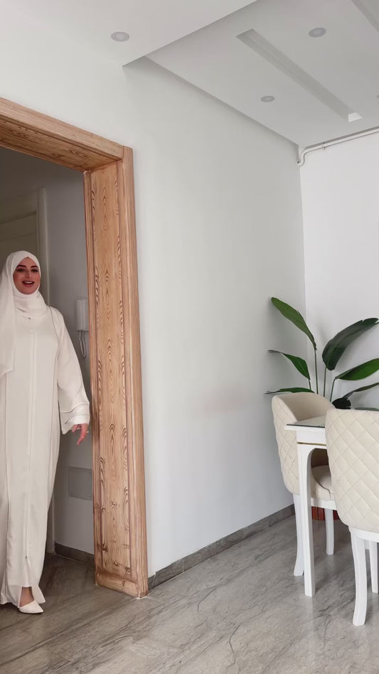 White CEY Stone Abaya