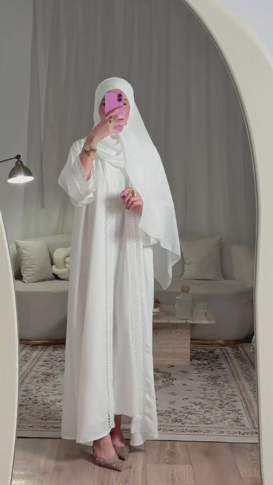 White Nida Pearl Abaya